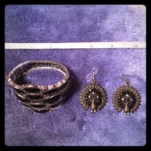 Peacock earrings and bracelet
